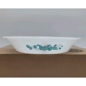 VTG Glasbake J-2352 10 White Divided Dish Serving Bowl with Teal Fruit Pattern